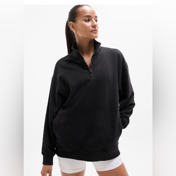 Athleta Forever Fleece 1/4 Zip Sweatshirt // Black - Picture 1 of 13